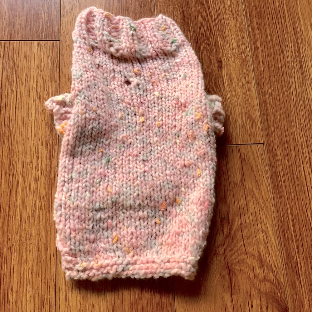 Hand-knit pink dog sweater